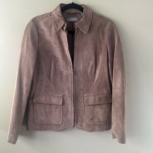 Liz Claiborne zip-up tan suede jacket with 2 front pockets.  Like new